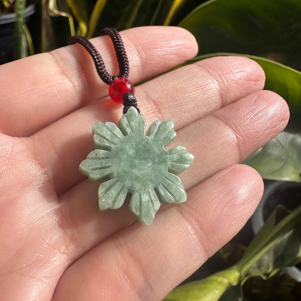 Jade Filipino Sun Pendant Necklace Braided Rope - Natural Stone, Philippine Sun